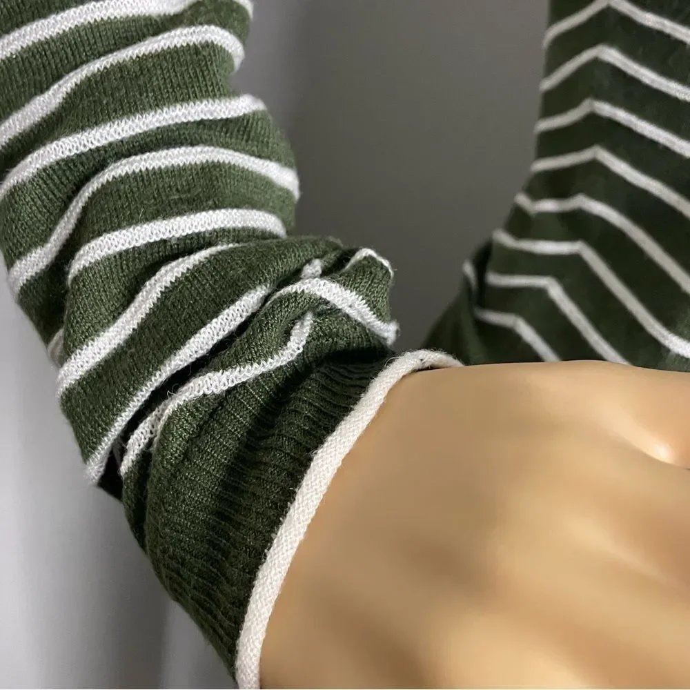Zara Striped Lightweight Long Sleeve Sweater Green and White Size Small